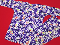 義若オリジナルの鯉口シャツ、ダボシャツ　麻の葉紋様に花